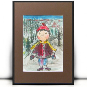 chłopczyk rysunek A4, obrazek dla chłopca, ręcznie malowany obraz z chłopcem, akwarela z chłopczykiem, malowany ręcznie rysunek do pokoju chłopca, grafika do dziecięcego pokoju 21x30