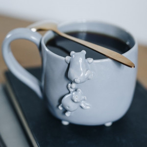 Szary kubek dwa misie - 400 ml - Rękodzieło