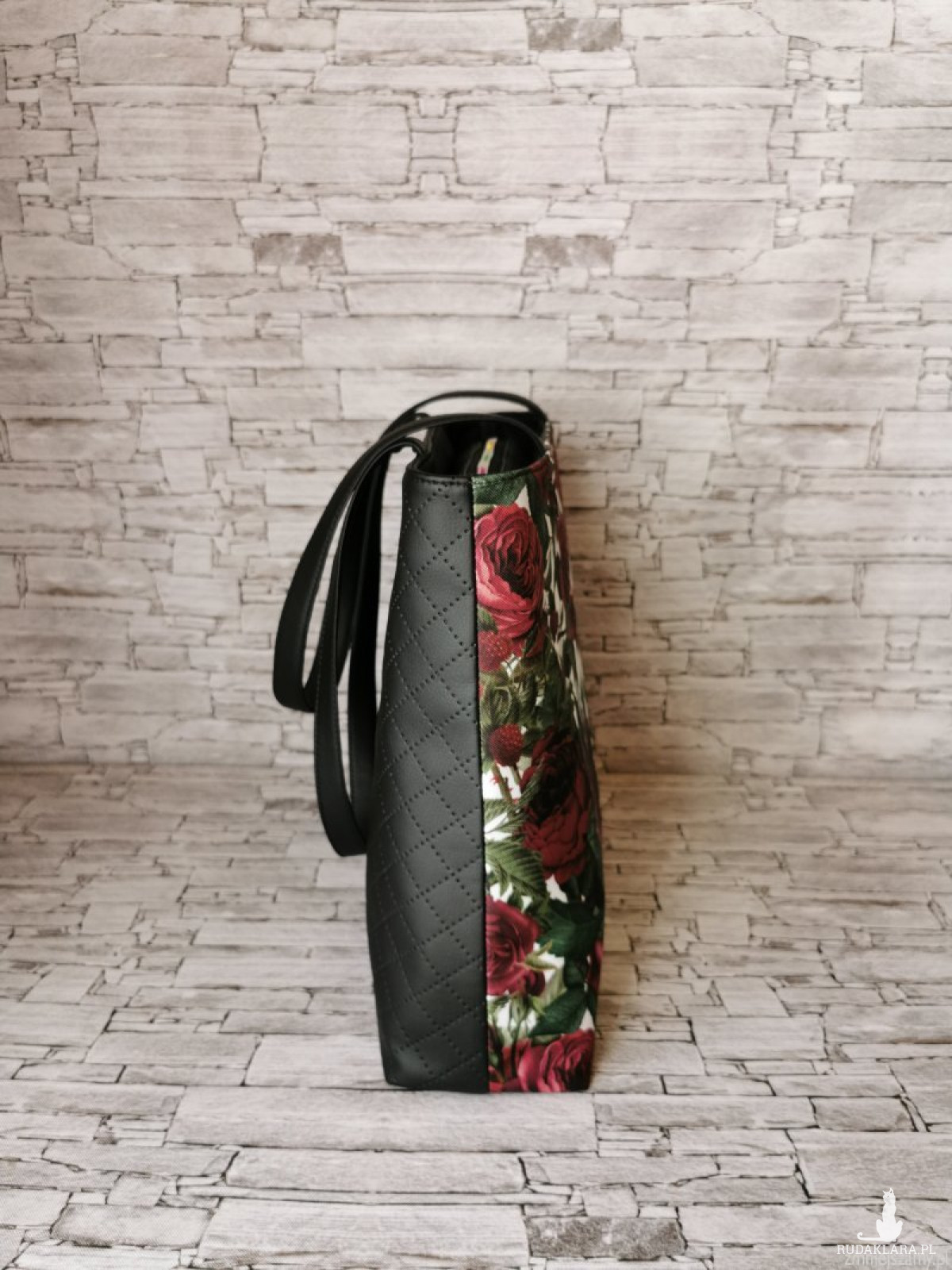 Torebka damska shopper bag torebka na ramię zamykana - róże i maliny 2