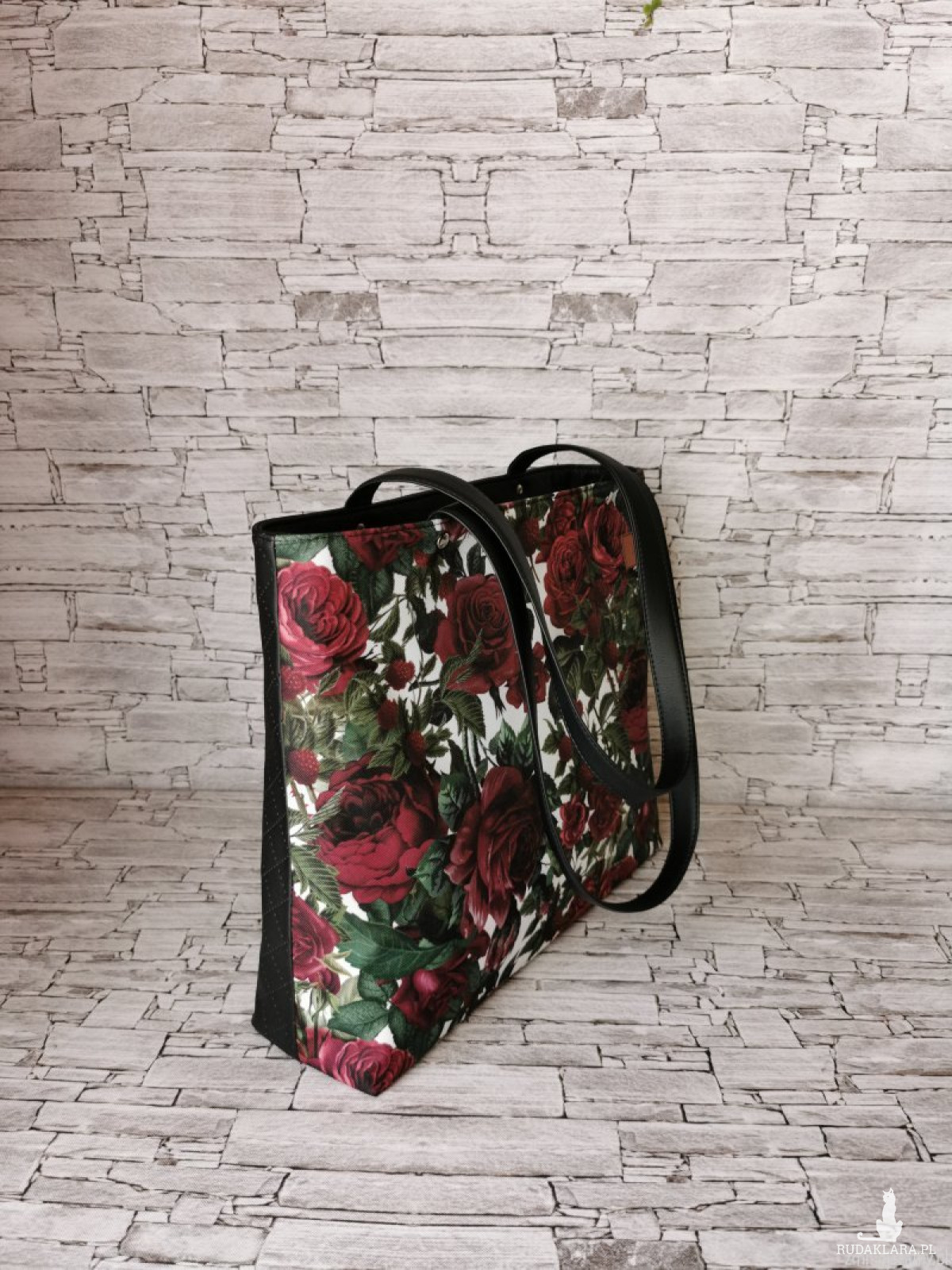 Torebka damska shopper bag torebka na ramię zamykana - róże i maliny 2
