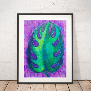 liść rysunek A4, noho dekoracja na ścianę, monstera grafika do domu, monstera obraz 21x30