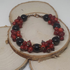 Niepowtarzalna bransoletka z czerwonych jaspisów i obsydianów
