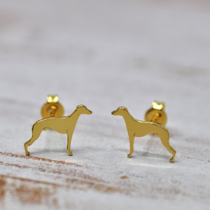 Whippet - kolczyki z chartem - srebro 925 pozłacane
