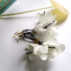 Kolczyki kwiaty białe etno boho