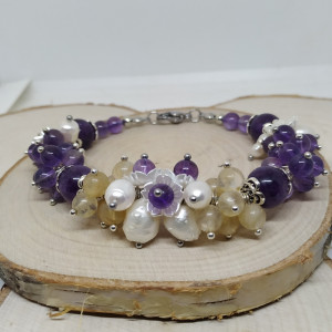 Oryginalna bransoletka z Ametystów,Cytrynów i innych z linii "Kwiaty"