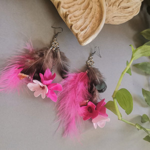 Kolczyki kwiaty pióra etno dlugie