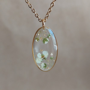 Złota zawieszka złoty wisiorek biały kwiat naszyjnik żywica z żywicy kwiaty z kwiatami