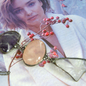 Naszyjnik wisiorek chwost ametyst kwarc i kryształ