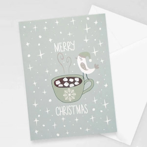 skandynawskie kartki na Boże Narodzenie, świąteczne kartki z ptaszkiem, ptaszek kartki, zimowe kartki, zima kartki dla firm, noworoczne kartki, kartki na Nowy Rok, fajne kartki,ptaszek kartka