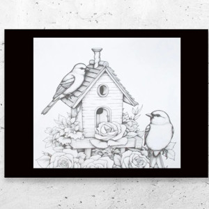 biało czarne plakaty do domu, nowy plakat z ptaszkami, czarno biały plakat A4, ptaszki obrazek A4, ptaszki plakat 21x30, ptaki plakat do sypialni, mały plakat do salonu, plakat do biura
