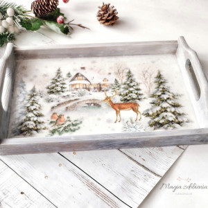 Drewniana taca Zimowy pejzaż