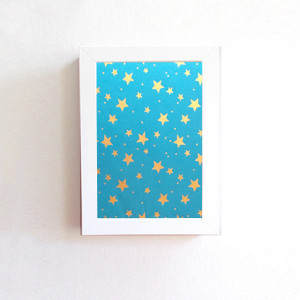 gwiazdki obrazek w ramce, gwiazdy obraz, złoto turkusowa dekoracja na ścianę