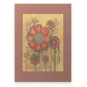 rysunek 30x40, rysunek w ciepłych kolorach, kwiaty obrazek A3, rysunek z kwiatmi, grafika na ścianę