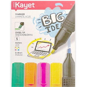 fluorescencyjne markery kayet 5, zakreślacze kayet 5, komplet markerów kayet, zestaw zakreślaczy 5 kolorów