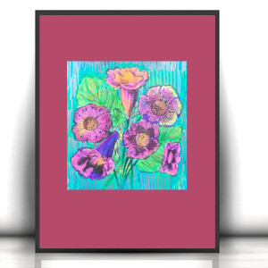 retro plakat 30x40, boho grafika na ścianę, kolorowy plakat z kwiatami, botaniczny plakat do domu, kwiatki plakat A3, vintage obrazek z kwiatkami