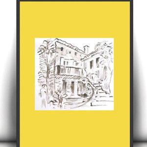 retro plakat 30x40, vintage plakat z domami, architektura plakat A3, domy obrazek 30x40, boho plakat A3, dekoracja do domu, minimalizm plakat na ścianę