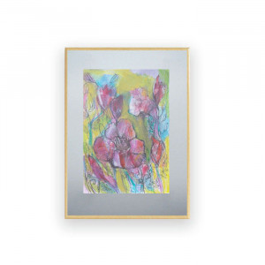 mały rysunek w ramce, kwiaty obraz, oprawiony szkic, przyroda rysunek do domu, ślub prezent, prezent na ślub, prezent do domu, akwarela ręcznie malowany obraz