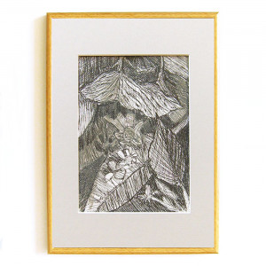 szary rysunek w ramce, liście obrazek A4, oprawiony szkic, przyroda rysunek do domu, biało czarna dekoracja na ścianę, ślub prezent, prezent na ślub, prezent do domu, ręcznie malowany obraz