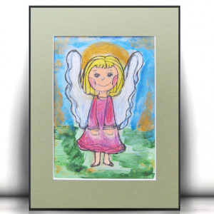rysunek z aniołkiem, obrazek z aniołkiem, ręcznie malowany aniołek, aniołek do domu, anioł do pokoju dziecka