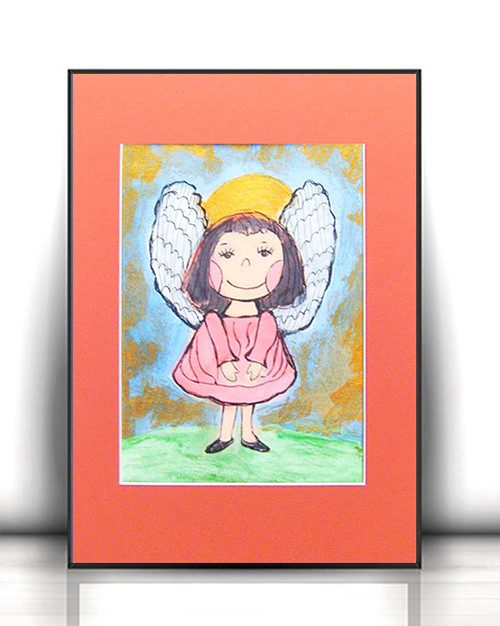 rysunek z aniołkiem, obrazek z aniołkiem, ręcznie malowany aniołek, aniołek dekoracja do domu, aniołek do pokoju dziecka