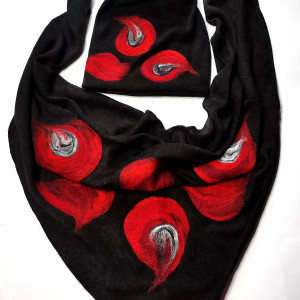 Czapka wełniana czarna i chusta komplet