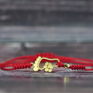 Psia łapa ze stopą i serduszkiem - bransoletka, srebro 925 pozłacane