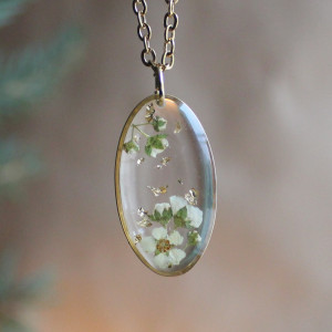 Złota zawieszka złoty wisiorek biały kwiat naszyjnik żywica z żywicy kwiaty z kwiatami