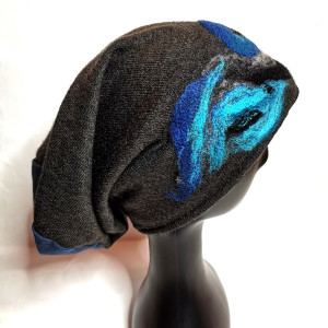Czapka wełniana filcowana  zimowa handmade w kwiaty