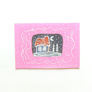 różowa kartka na Święta, kartki na Nowy Rok, Boże Narodzenie kartki ręcznie malowane, świąteczne kartki bez życzeń, dom kartka, kartki dla firm, rustykalne kartki na Boże Narodzenie