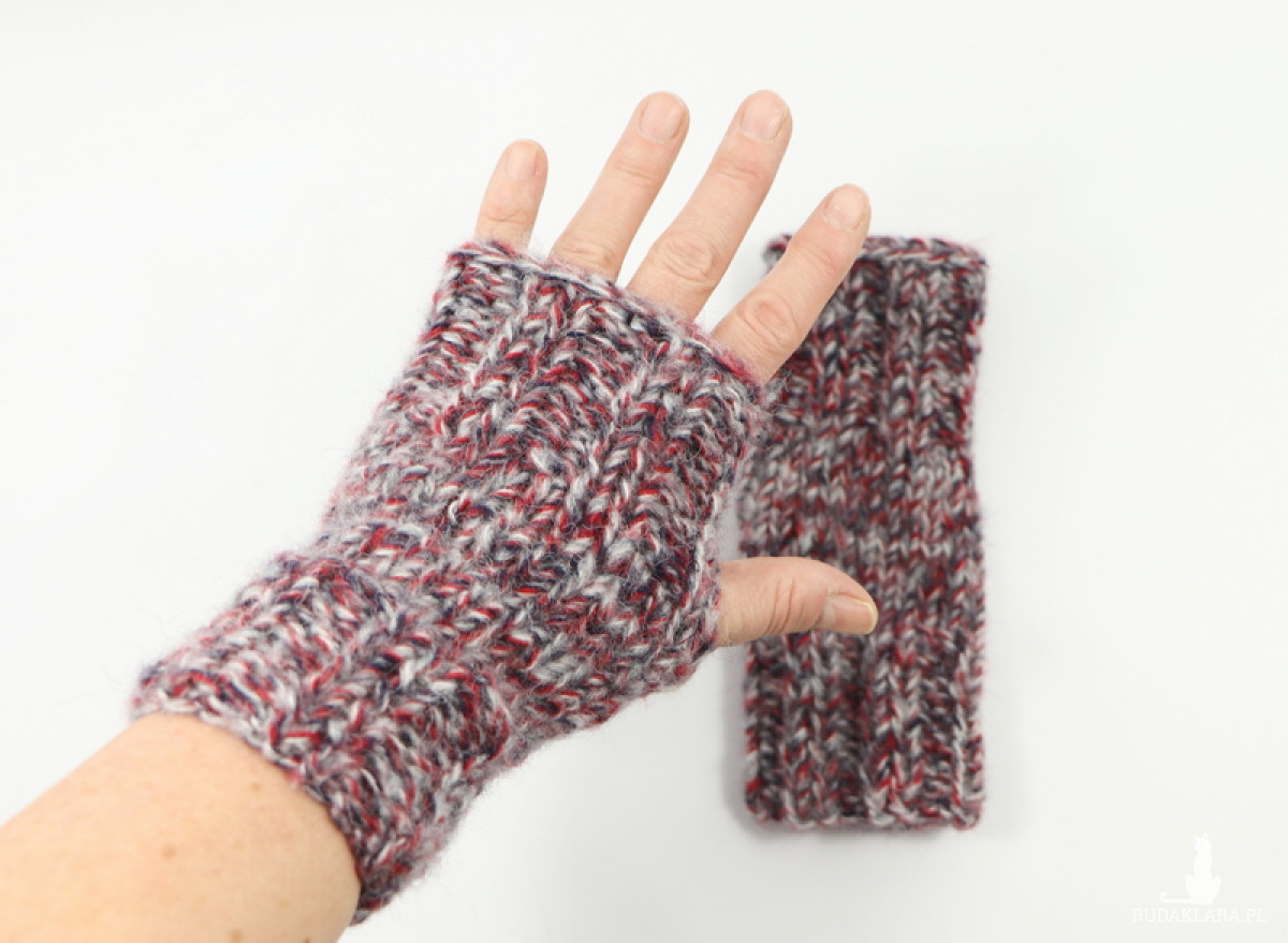 Rękawiczki bez palców mitenki na drutach dziergane kolorowy melanż