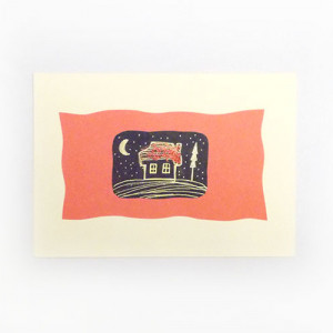 domek kartka na Boże Narodzenie, świąteczne kartki ręcznie rysowane, bajkowe kartki ręcznie malowane, kartka z domkiem, dom kartka