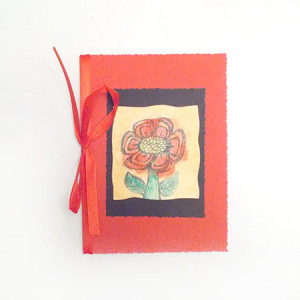 kwiatek kartka bez życzeń, ręcznie malowana kartka, czerwona kartka okolicznościowa, kartka z kwiatkiem, zaproszenie bez tekstu, podziękowanie