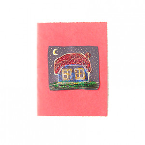 bajkowe kartki na Boże Narodzenie, świąteczne kartki bez życzeń, czerwona kartka na święta, ręcznie malowane kartki, domek kartka, dom kartka, kartka z domkiem, kartka z domem