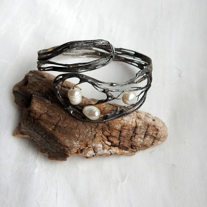 Bransoleta autorska wkładana z perełkami naturalnymi