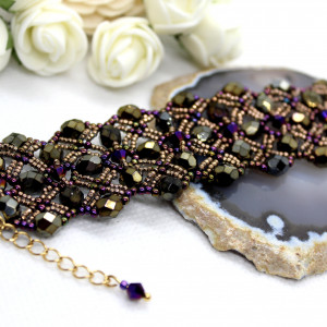 szeroka bransoletka z kryształków antyczny brąz