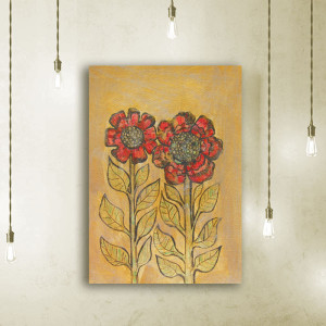 kwiatki rysunek 21x30, obrazek do przedpokoju, rysunek z kwiatkami, dwa kwiaty obraz A4, boho grafika na ścianę, rustykalny obrazek do domu