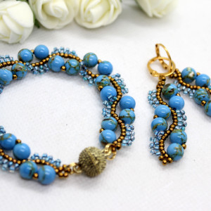 delikatny komplet biżuterii z kamieni imitujących turkus