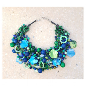 5726 Zielono-Niebieski Naszyjnik; naszyjnik z masy perłowej;