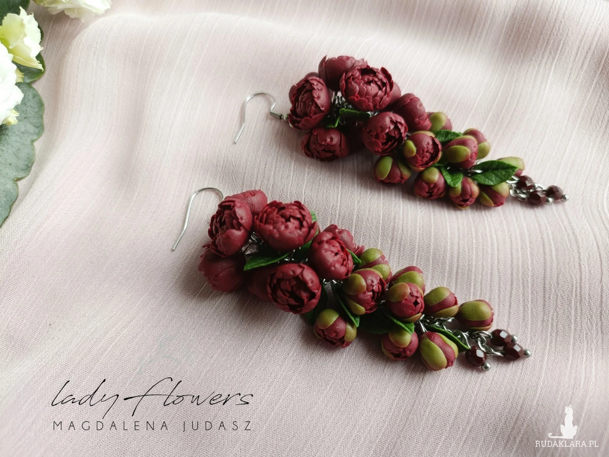 Długie kolczyki z peoniami