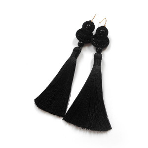 KOLCZYKI SUTASZ CHWOST długie czarne