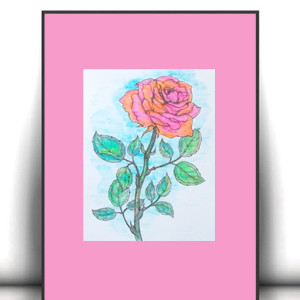 retro plakat A3, vintage obrazek z różą, róża plakat 30x40, boho plakat do domu, kwiat obrazek na ścianę, różowy plakat 30x40, botaniczny obrazek z kwiatkiem