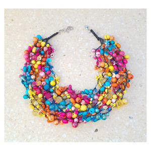 5742 Różowy, żółty, niebieski, pomarańczowy naszyjnik
