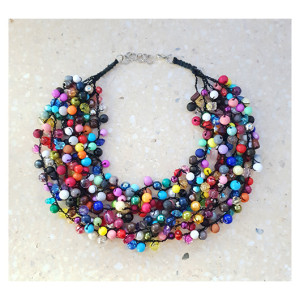 5745 szydełkowy naszyjnik; kolorowy, tęczowy naszyjnik