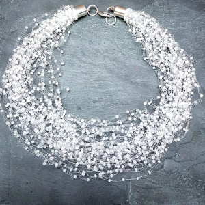 Naszyjnik Biały Ślubny Krótki z Koralików EAD