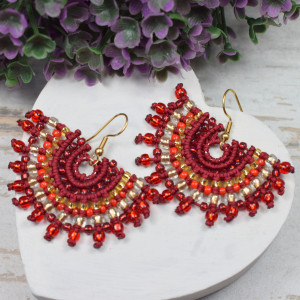 Bordowe kolczyki wachlarze