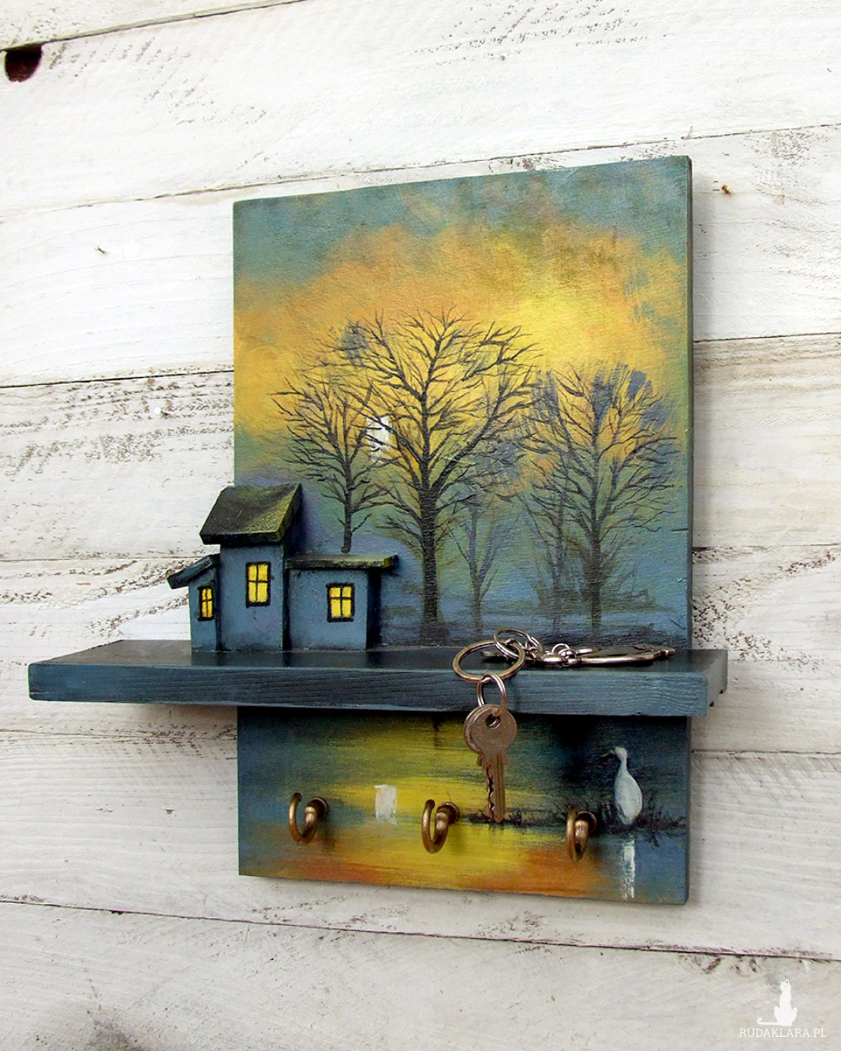 Rozlewiska - drewniany, malowany wieszak na klucze