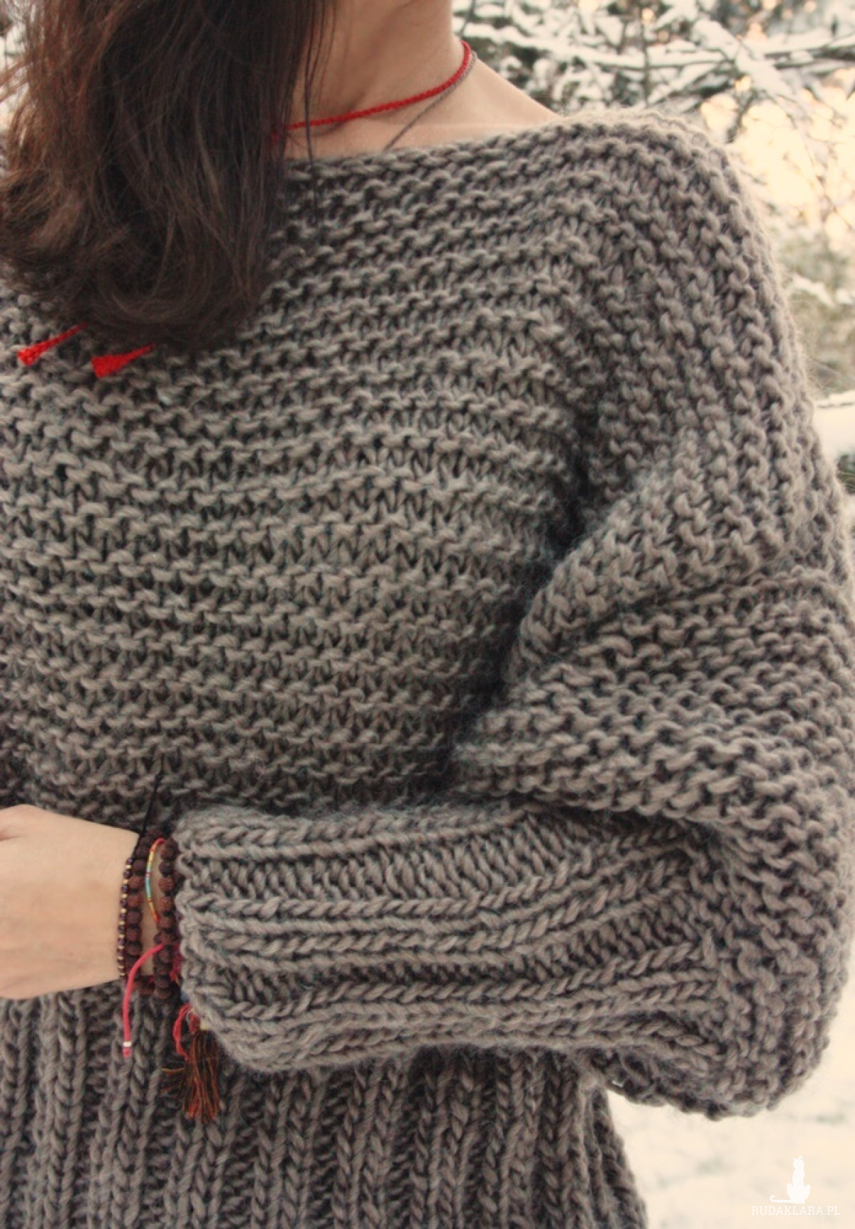 Sweter handmade oversize z wełną moher
