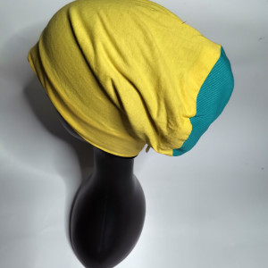 Czapka dzianinowa turkusowo-żółta rozciagliwa