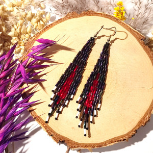 Serenity -  etniczne kolczyki, indiańskie szare kolczyki boho