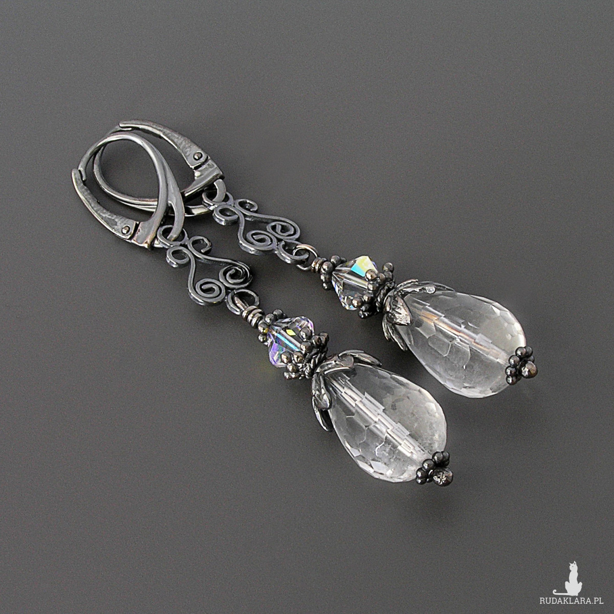 Anna Karenina – kolczyki z kroplami kwarcu, srebro